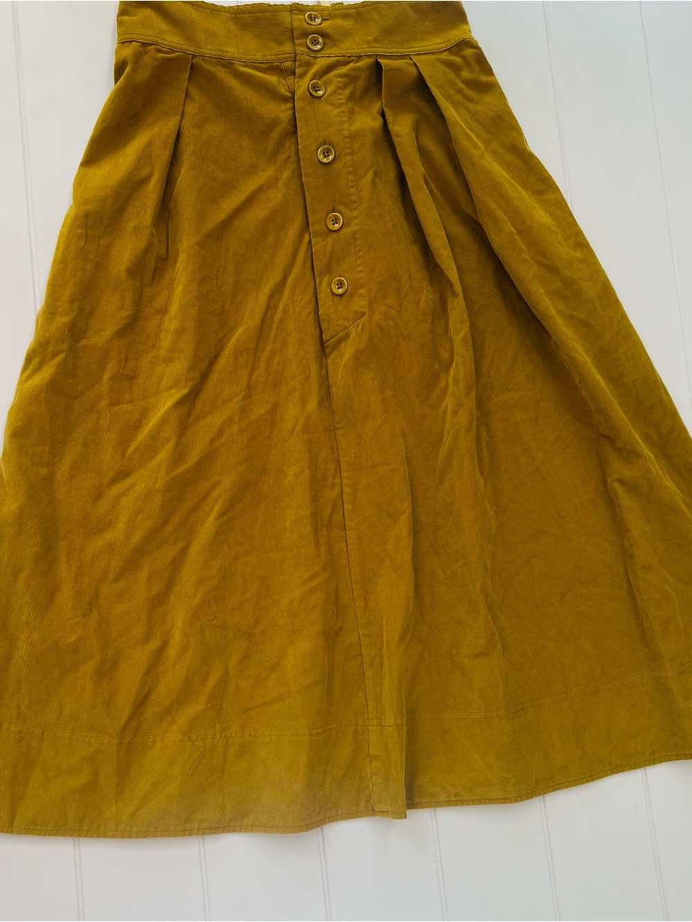 TOAST Corduroy Pleated Button Front & Back Midi Skirt Mustard Yellow Sz 6 US
